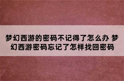 梦幻西游的密码不记得了怎么办 梦幻西游密码忘记了怎样找回密码